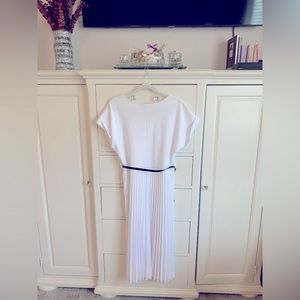 White Belted Pleated Dress